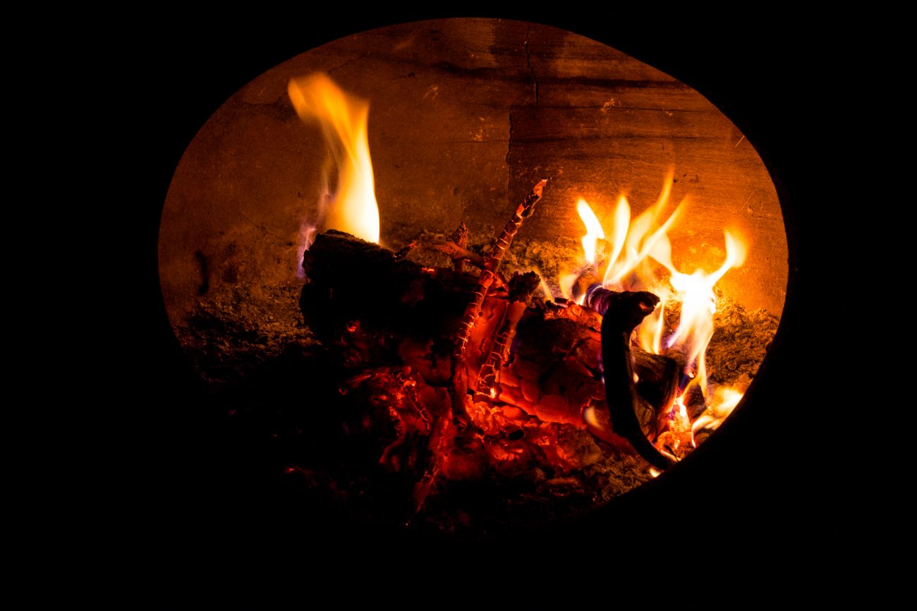 Photograph of wood buring inside a chiminea